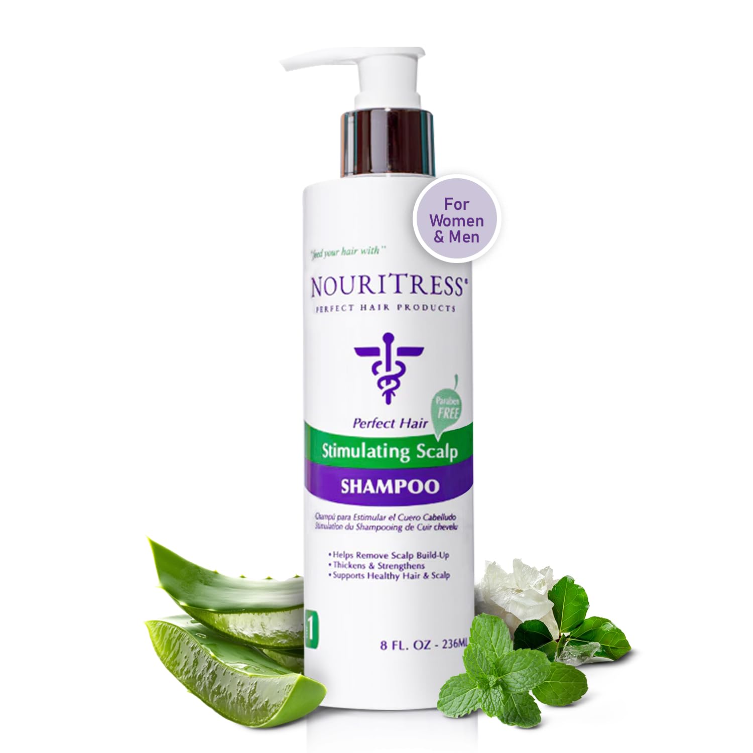 NouriTress Stimulating Scalp Shampoo - Itchy, Dry Scalp Shampoo, Promotes Hair Growth with Camphor, Peppermint & Tea Tree Oil - Deeply Cleanses, Reduces Build-up, Nourishes & Strengthens Hair - 8 oz