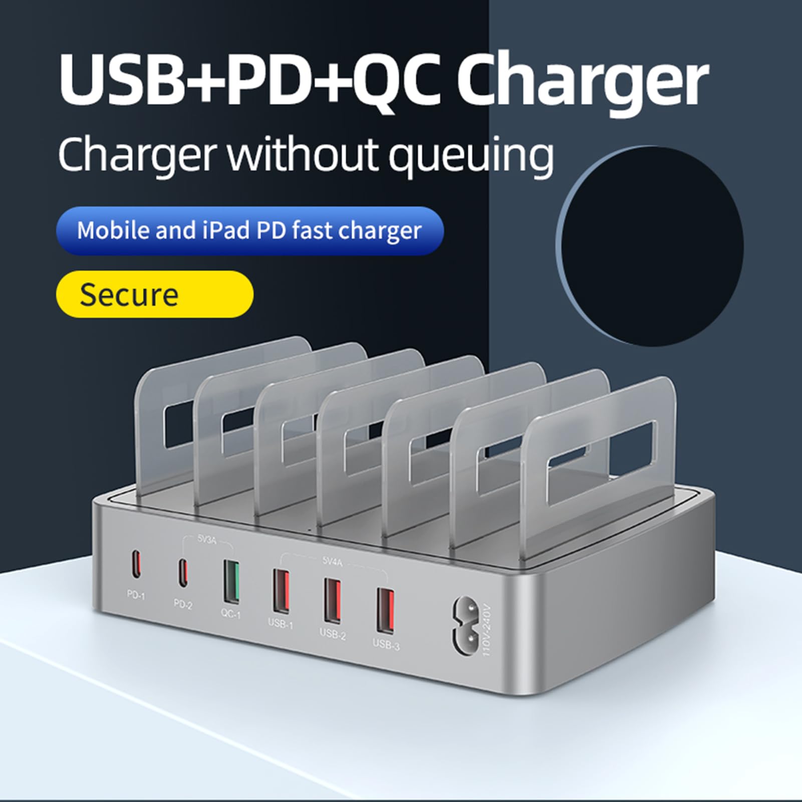 Docooler Inteligentna stacja ładująca 72 W z 6 portami, stacja ładująca USB do wielu urządzeń, kompatybilna z telefonami komórkowymi, tabletami i innymi urządzeniami elektronicznymi