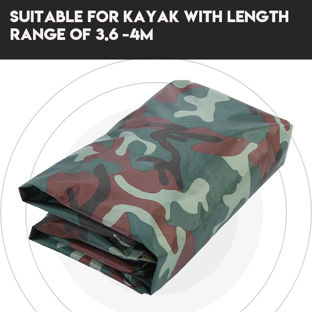 Kajak Abdeckung, 4,5m Wasserdicht UV-Sonnenschutz Aufbewahrung Kajak Staubabdeckung für 3,6–4m Kajakboot Kanu (Camouflage)
