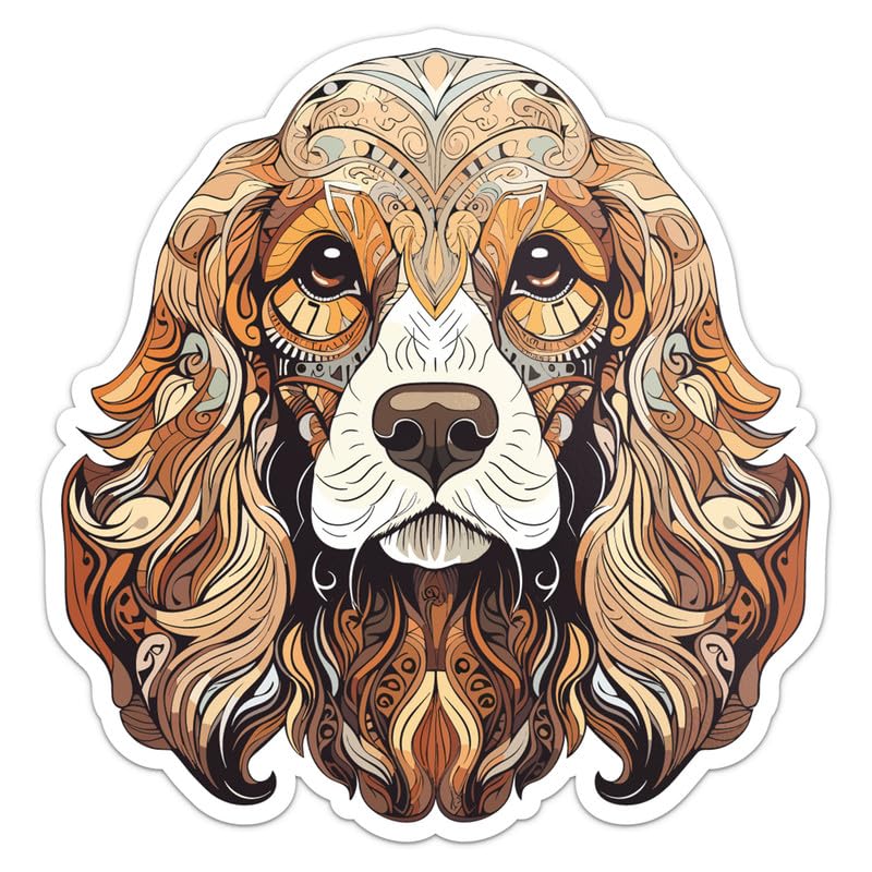 Mandala Style Cocker Spaniel Dog Sticker - Waterproof Vinyl Decal for Car Bumper, Laptop, Water Bottle, Luggage, Wall, and Window, Size - 3'' Longer