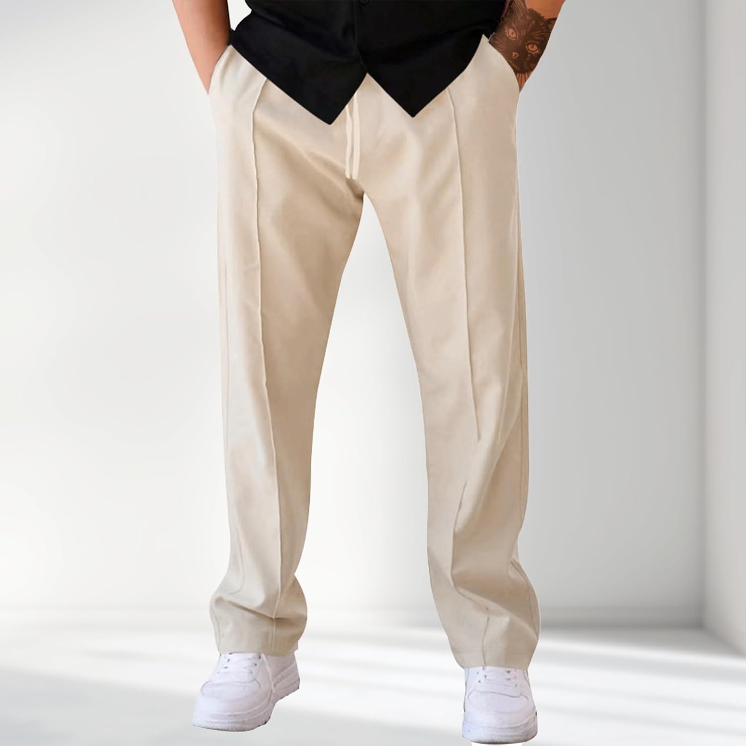 Mens Lightweight Solid Color Sweatpants with Pockets Elastic Drawstring Loose Fit Urban Casual Pants - Image 2