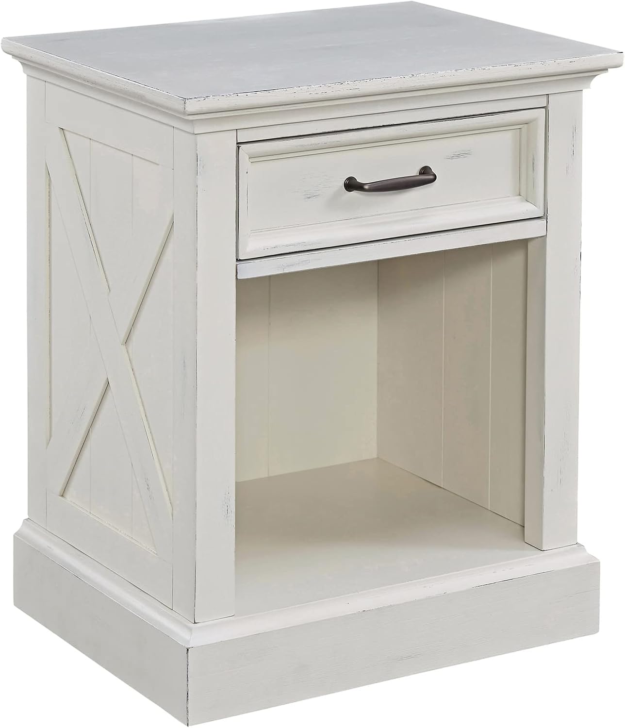 Home Styles Seaside Lodge Nightstand in White Finish, Wide Frame, Plank Top Design with One Drawer and Open Storage, Frame Constructed from Mahogany Wood Solids Nightstand Off White