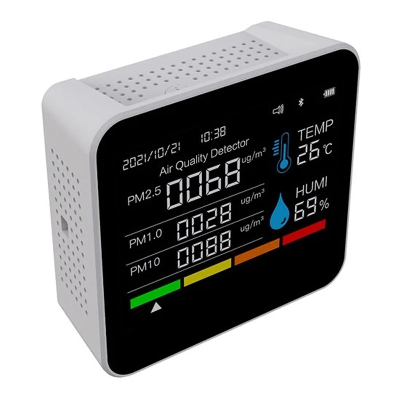 9in1 BT Monitor Della Qualità Aria Misuratore Di CO2 Rilevatore Anidride Carbonica Ora/Data TVOC HCHO PM2.5 PM1.0 PM10 Tester Umidità Temperatura(White)