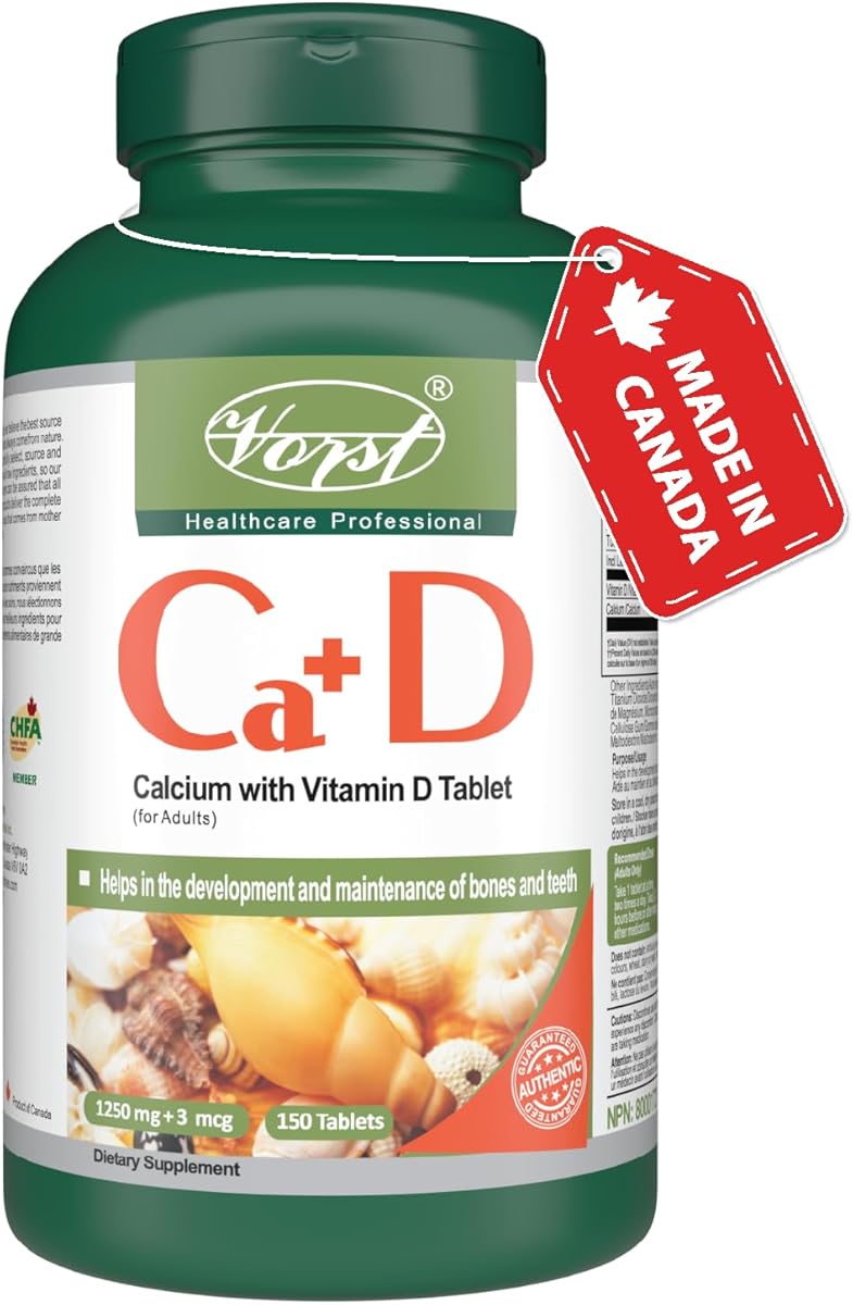 Vorst VORST Calcium Carbonate 1250 mg + Vitamin D3 150 Tablets Supplement for Bone Health Osteoporosis Keto & Paleo Friendly | For Men & Women | 1 Bottle