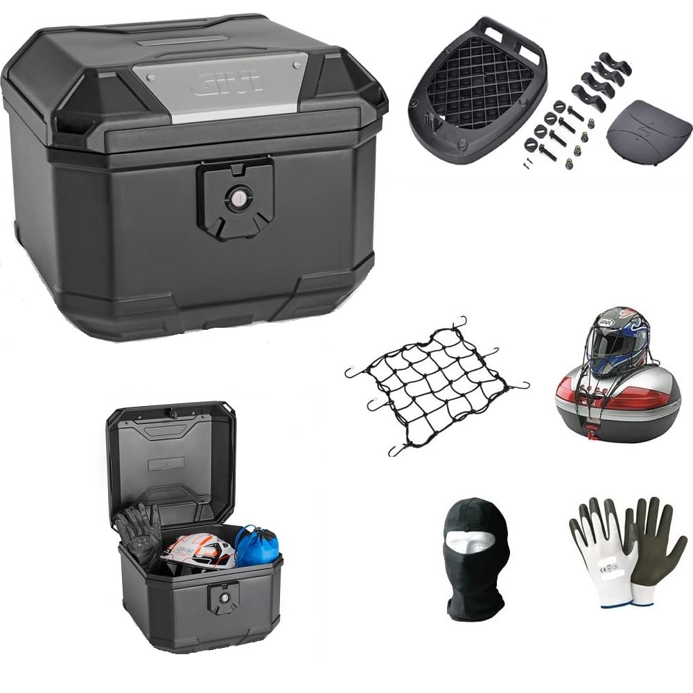 BAULETTO B38N QUADRATO MONOLOCK+PIASTRA+RETE GIVI PER 1 CASCO INTEGRALE/JET + ACCESSORI 38LT INSERTI GRIGI PER MOTO-SCOOTER CON PORTAPACCHI COMPATIBILE CON MOTO MORINI X-CAPE 700-1200