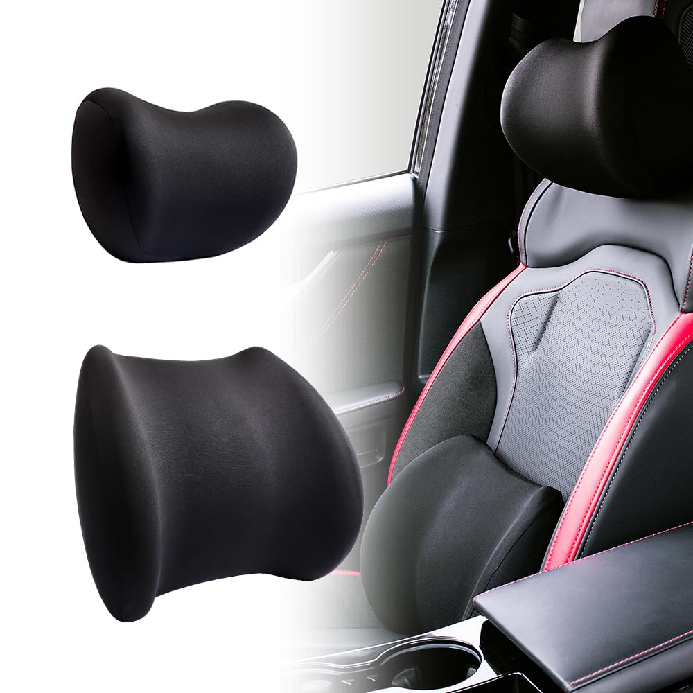 Cojín Reposacabezas Coche y Cojin Lumbar Coche, Cojín Lumbar Ergonómico para Asiento de Coche para Reposacabezas para la Silla de Oficina (Negro)