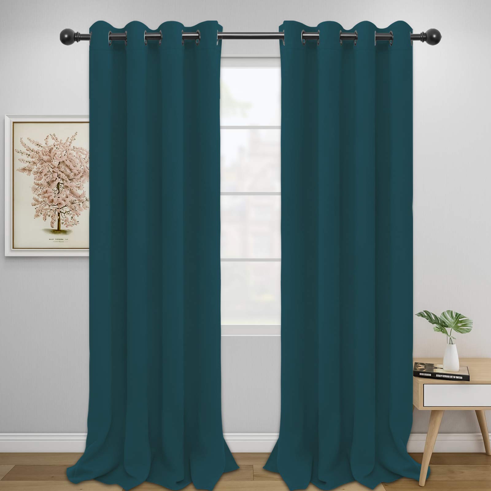 Easy-Going Blackout Curtains for Bedroom, Solid Thermal Insulated Grommet and Noise Reduction Window Drapes, Room Darkening Curtains for Living Room, 2 Panels(52x96 in,Peacock Blue) โ image 1