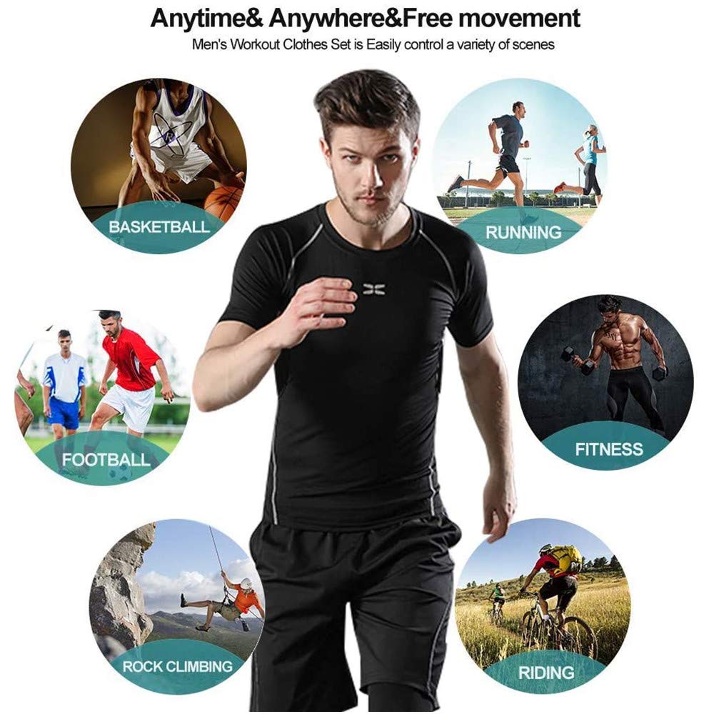 Conjunto Deportes Sudor Fitness Entrenamiento Compresión Ropa Suave Seco Rápido Transpirable Corriendo para Hombres 5 Piezas
