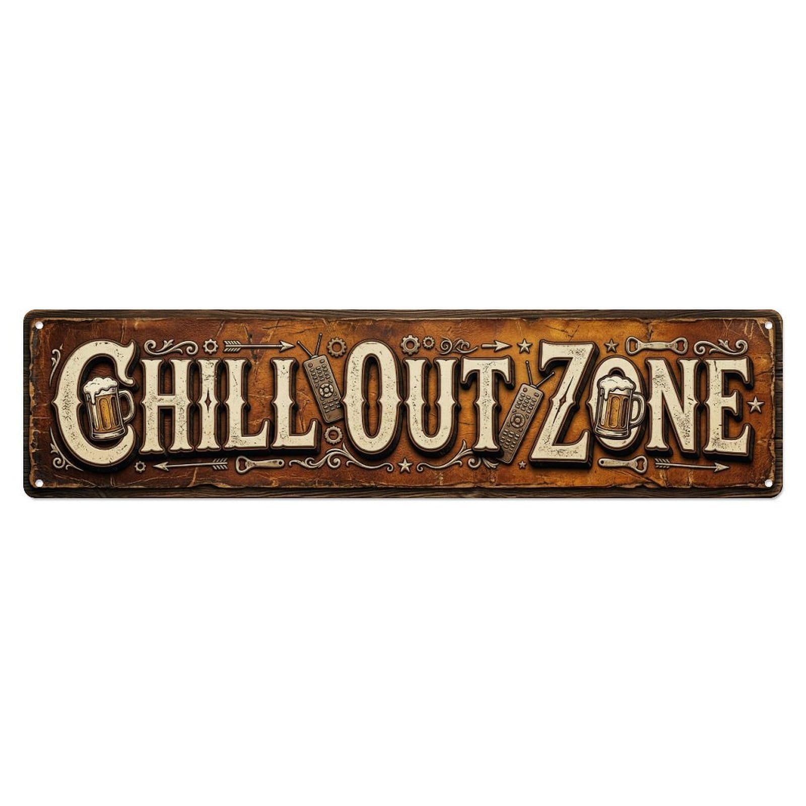 Chill Out Zone Retro Man Cave 3 Metal Tin Skinny Sign Plaque Wall Decor for Cafe, Club Bar, Office, Home Garden Metal Poster 4x16Inch