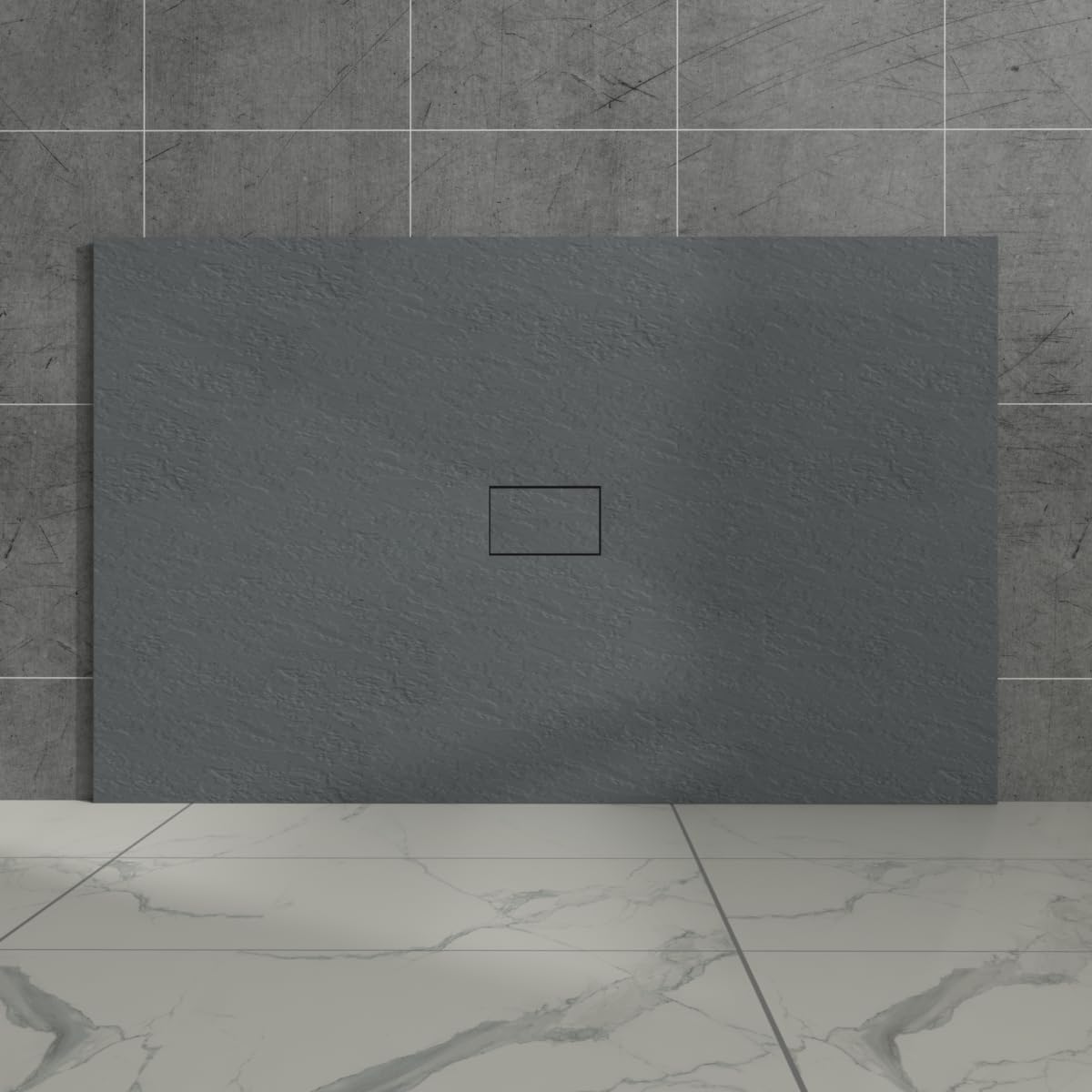 Aquariss Anthracite Rectangular Shower Tray Slate Effect Smc Slip-Resistant Shower Base For Bathroom Enclosures 1500X1000mm With Waste