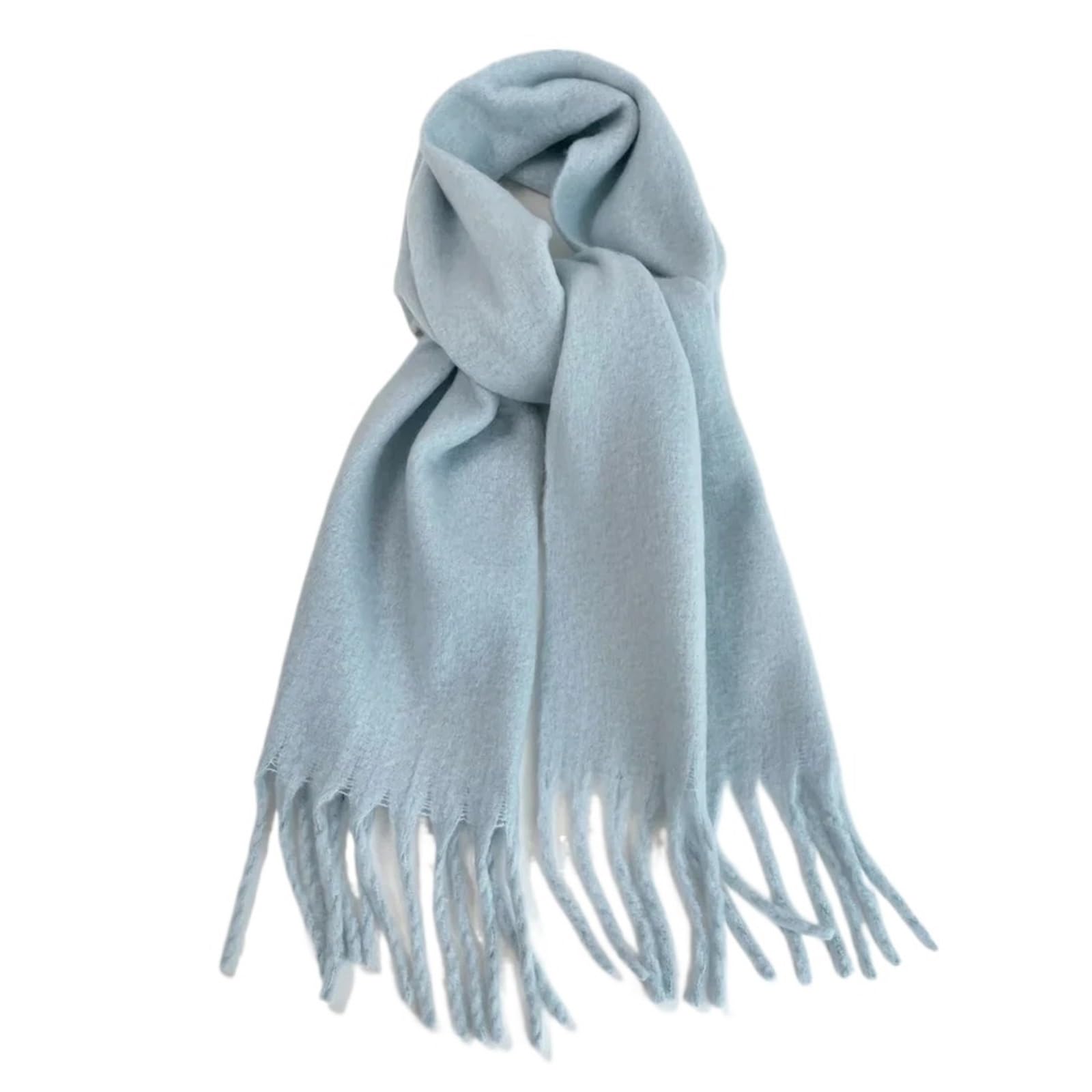 Sciarpa Pashmina Invernale in Mohair da Donna, Sciarpa Lunga Calda Morbida e Ispessita, Scialle soffice con Nappe Classiche(Light Blue)