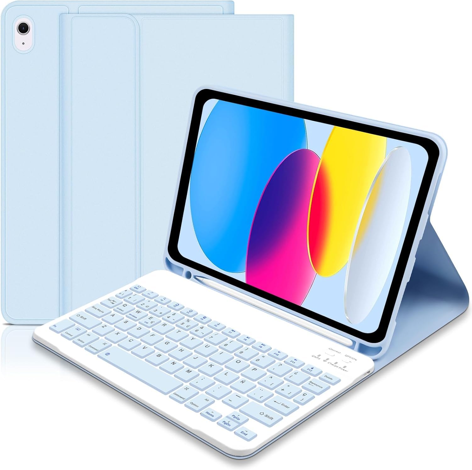 Funda con Teclado Español Ñ para iPad 10 Generación 2022/11 Generación A16 2025 (10.9/11 Pulgada), Ultra Delgada Funda con Portalápices,Teclado Bluetooth Magnético Desmontable para iPad 10/11Gen- Azul