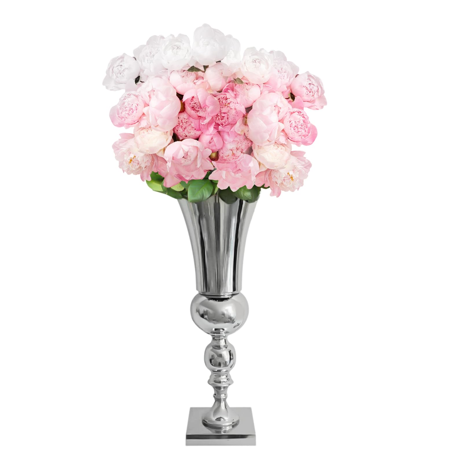 Tuyquee Silver Metal Wedding Flower Vase Wedding Centerpiece Flower Stand For Party, Tabletop Decorative Flower Trumpet Vases Floral Holders Desktop Floral Display For Living Room
