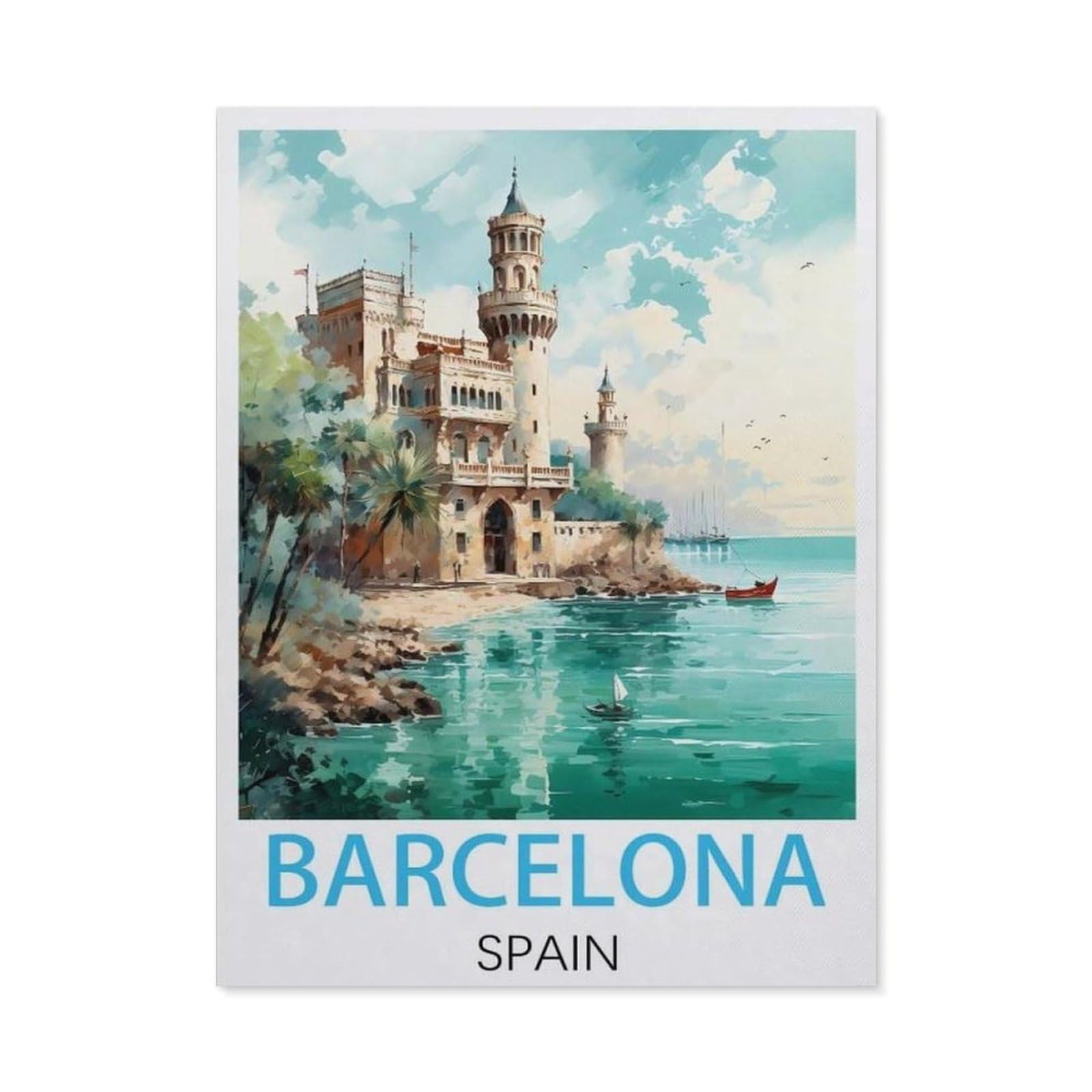 BEAYODKP 5D DIY Diamond Painting，Barcelona Spain Vintage Travel Poster，Art Living Room Wall Decoration Gift（50 x 60 cm/19.68 x 23.62 inches）-BY93
