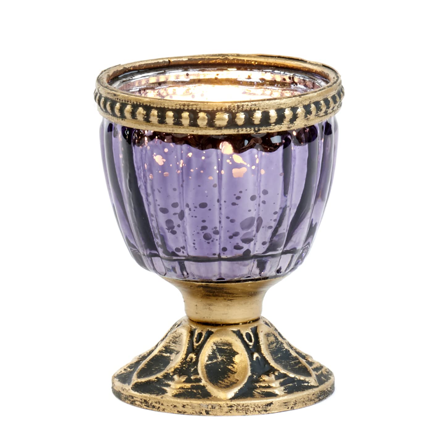 Goodwill Puple Glass Footed Votive Candle Holder Decorated With Filigree Metal (Puple)