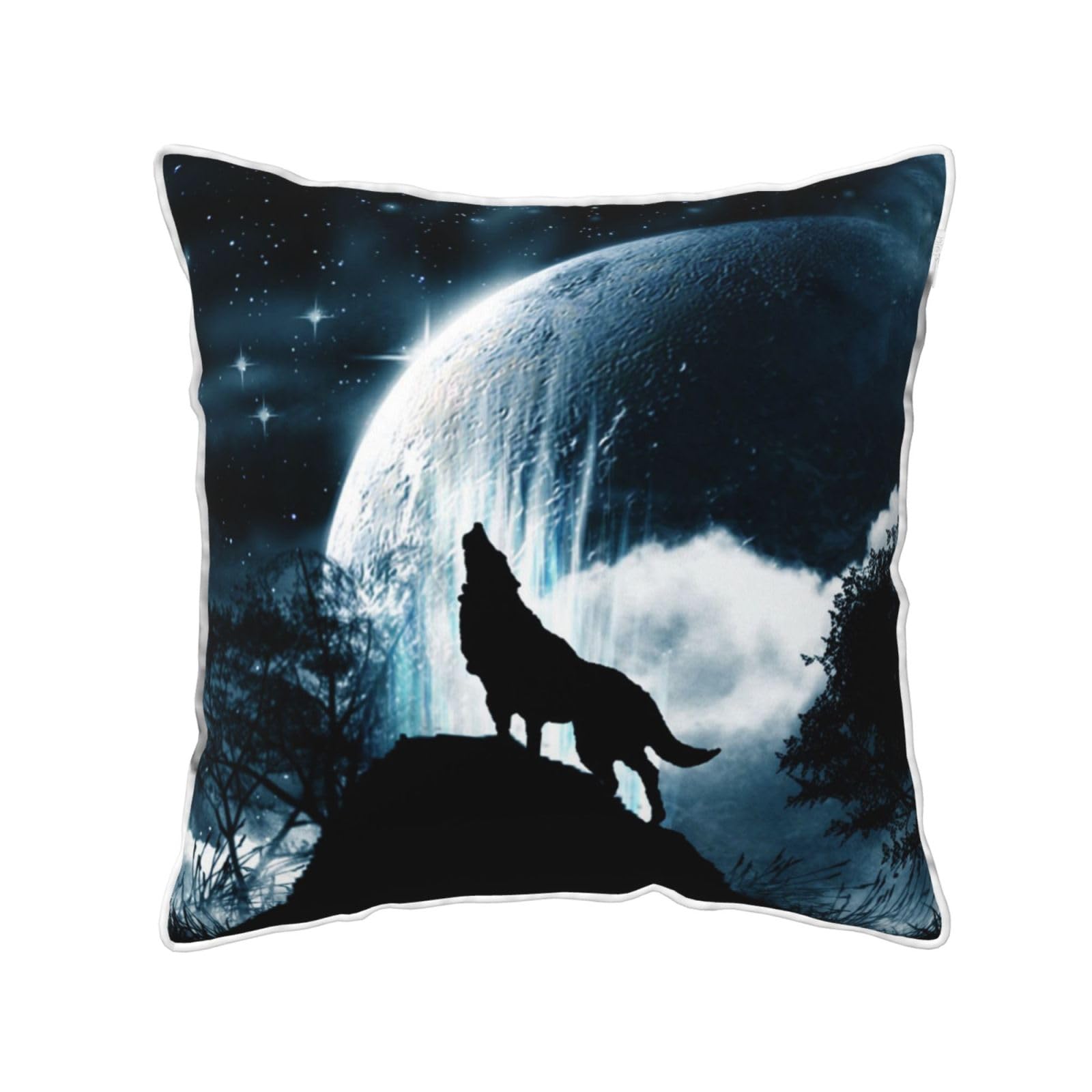 FZGGWYHL Wolf Howling At The Moon printed Velvet Throw Pillow Cover Pillowcase