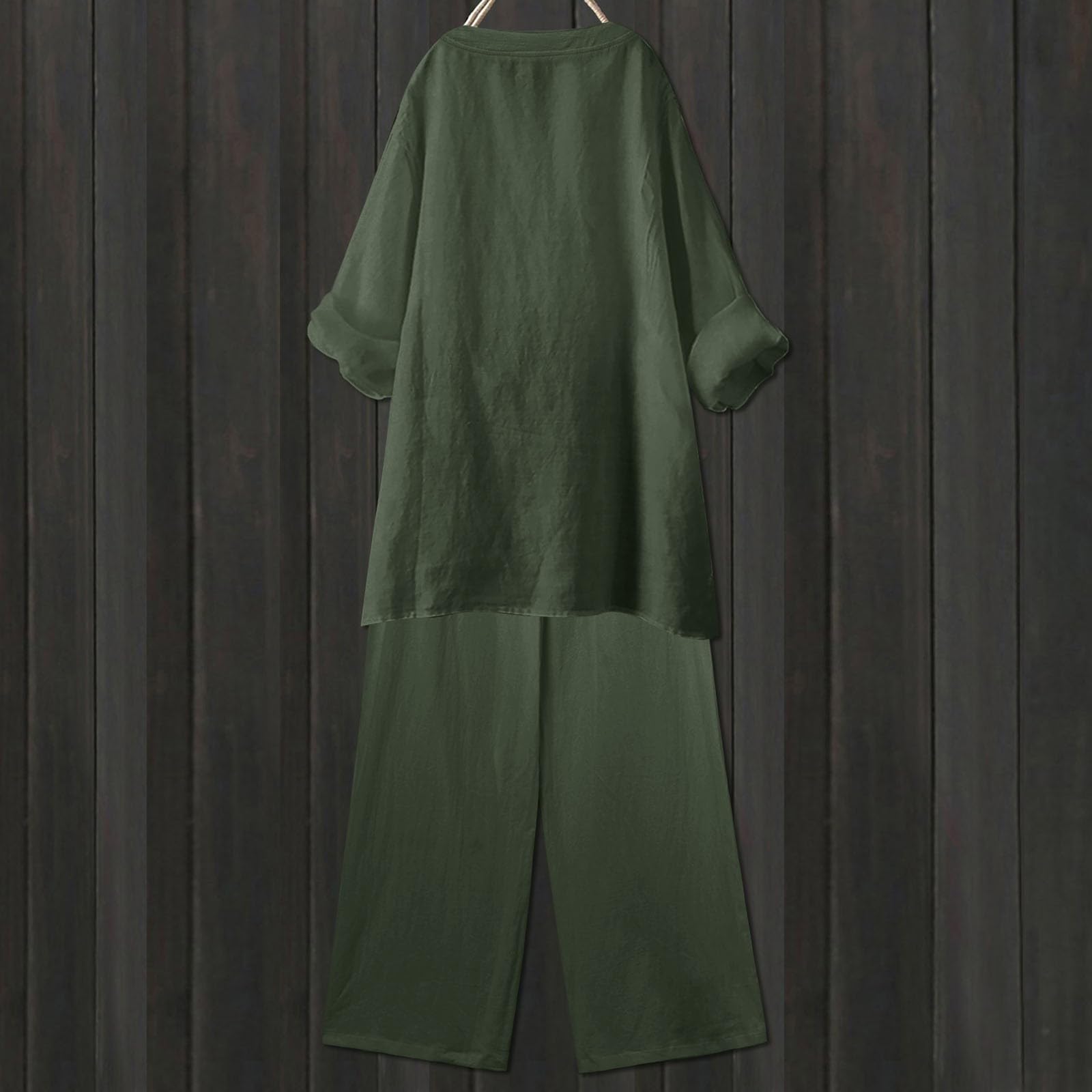 Set da donna, pantaloni e top fluido, vestito sportivo di grandi dimensioni, tinta unita, maniche lunghe, scollo a V, camicetta e vita con lacci dritti, pantaloni casual a taglio ampio primavera