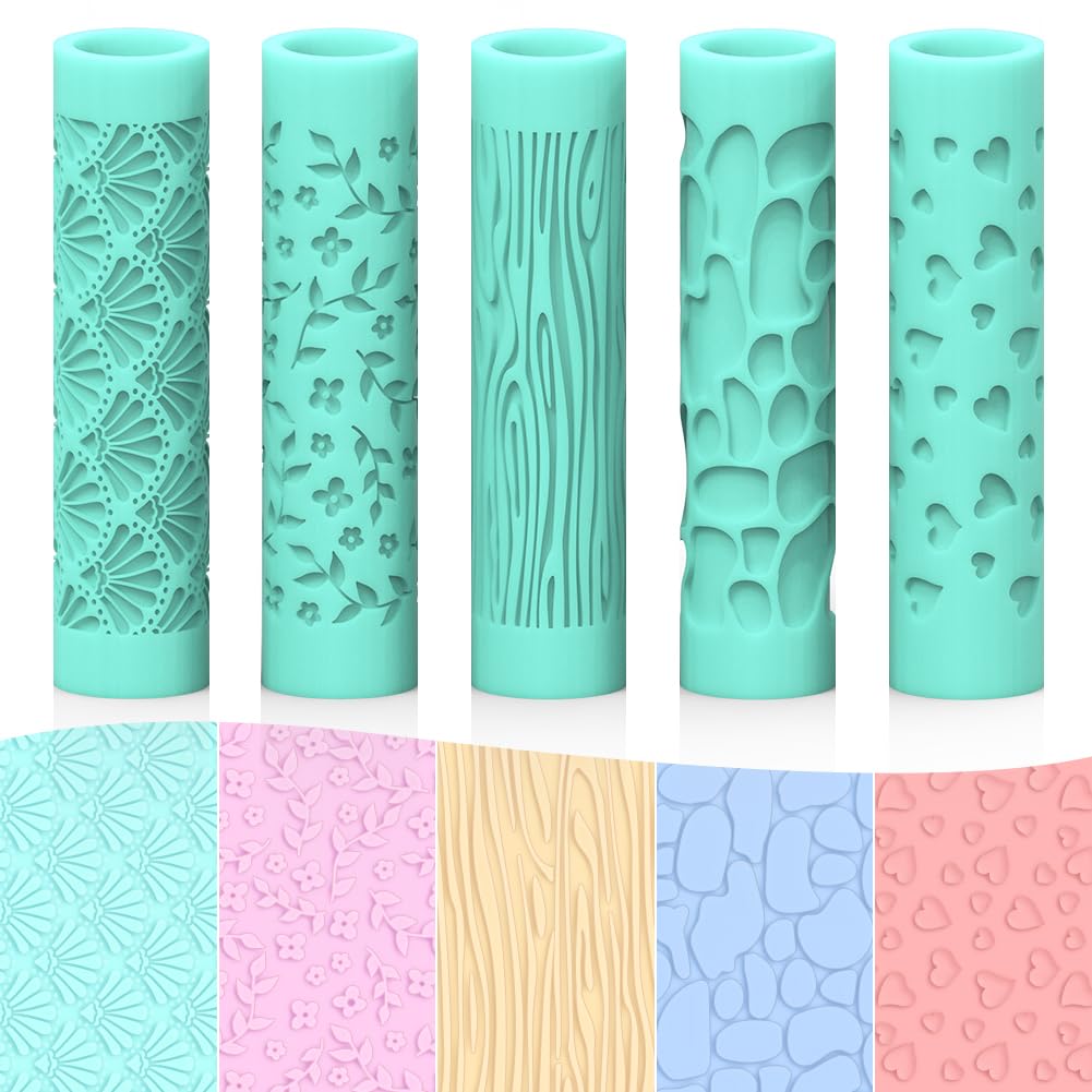 ORIGACH 5 Pcs Polymer Clay Texture Roller for Earring Making Pottery Tools Texture Roller for Clay Jewelry Making Texture Pattern-Heart