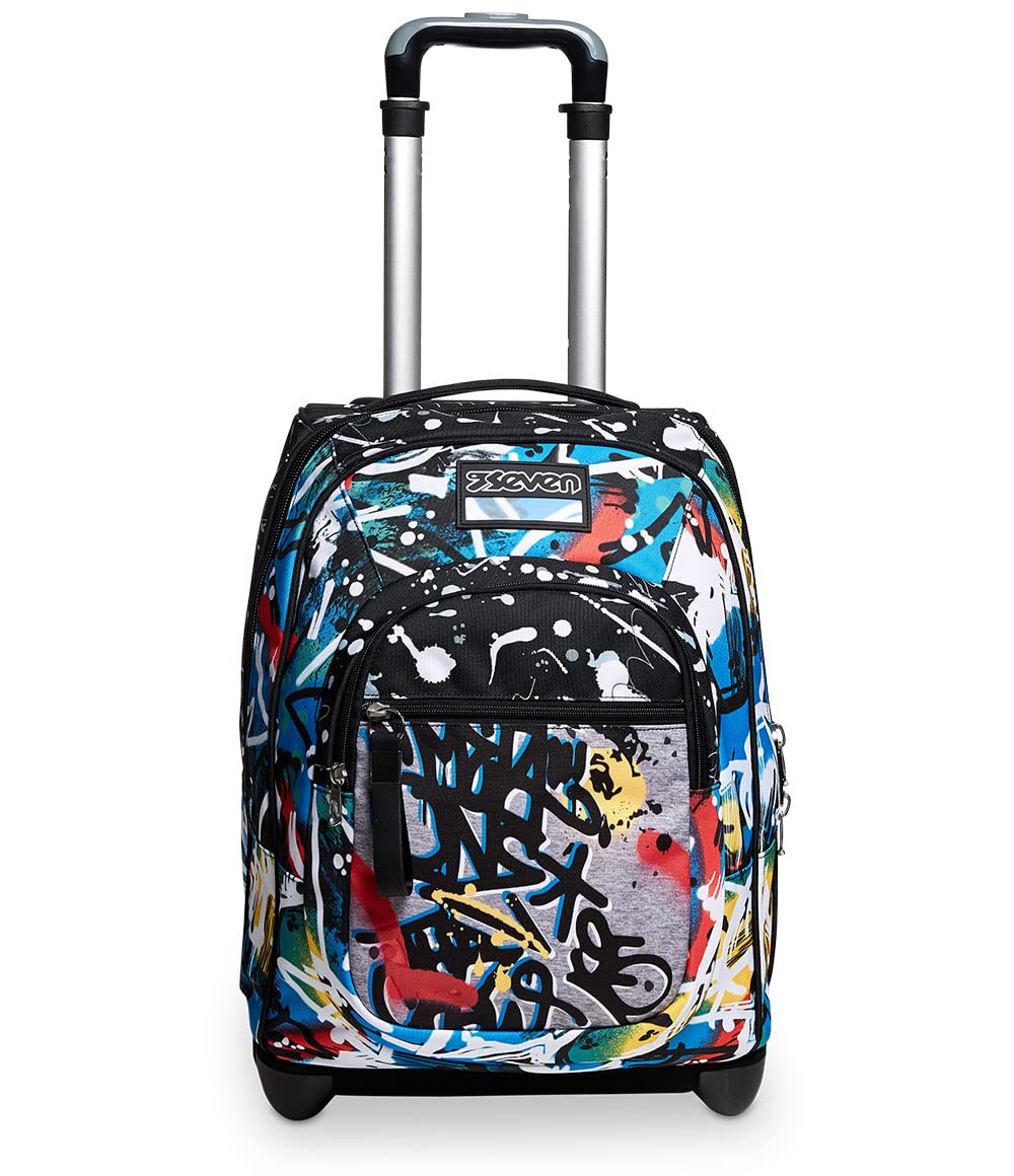 Seven Zaino Trolley, Scuola Elementare, Doppio Uso, Doppio Scomparto, Spallacci a Scomparsa, Bambino, Navy Bush, multicolore