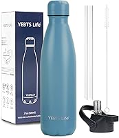 Vista 22 de Botella de Agua Aislada, Paquete de 2-17oz Botellas de Agua de Acero Inoxidable con Tapa de Pajita, Botellas de Agua Deportivas de Metal para Niños