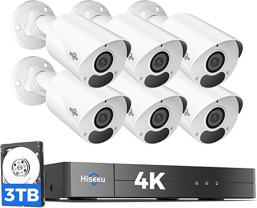 4K HD + ángulo de visión de 121 Sistema de cámara de seguridad Hiseeu 4K PoE, sistema de seguridad para el hogar con 6 cámaras de seguridad de 8MP