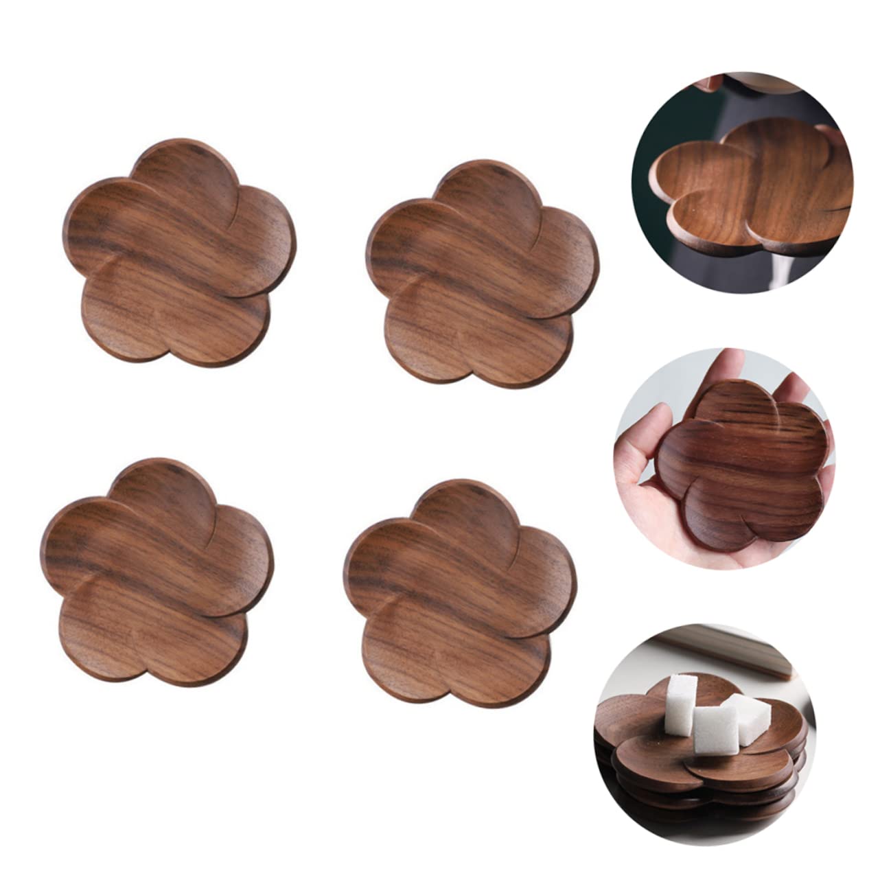 Posavasos de Nogal Negro en Forma de Pétalo 4 Piezas