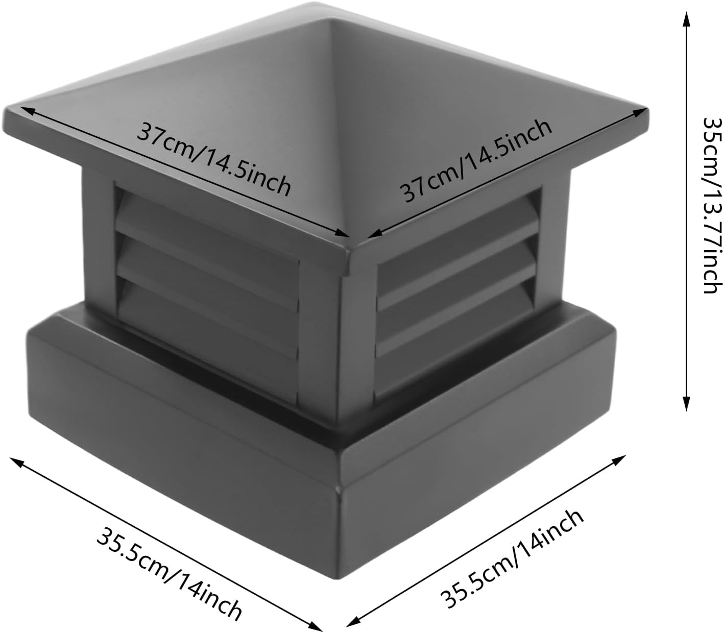Chimney Cap, 14" x 14" Aluminum Alloy Chimney Cap, Tapered Top Louvre Rain Windproof Vent Cover Chimneys Caps for Outside Shutter Design Chimneys Flue Cover to fit Existing Flue Tile - Black