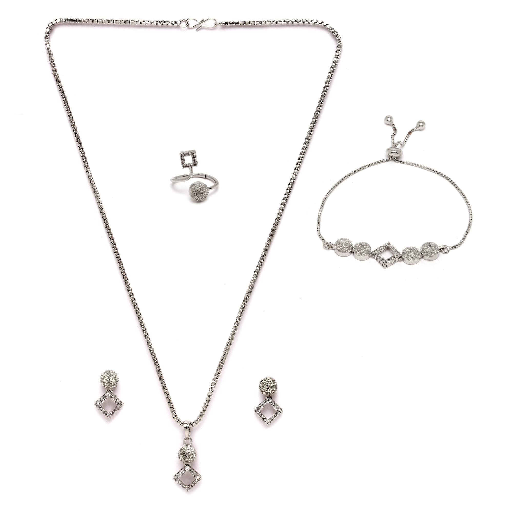 KENNICE Rhodium-Plated Silver Toned White American Diamond studded Necklace, Earrings, Bracelet & Ring Jewellery Set for Girls and Women (B0C4Z44NWG) Amazon Price History, Amazon Price Tracker