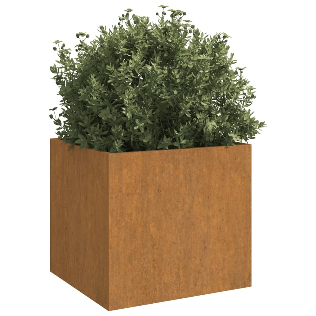 Jardinera Cúbica de Acero Corten, Cama de Jardín Elevada de Aceros Desgastado, Macetas de Aceroe para Exteriores para Patio, Balcón y Jardín (49x47x46cm)