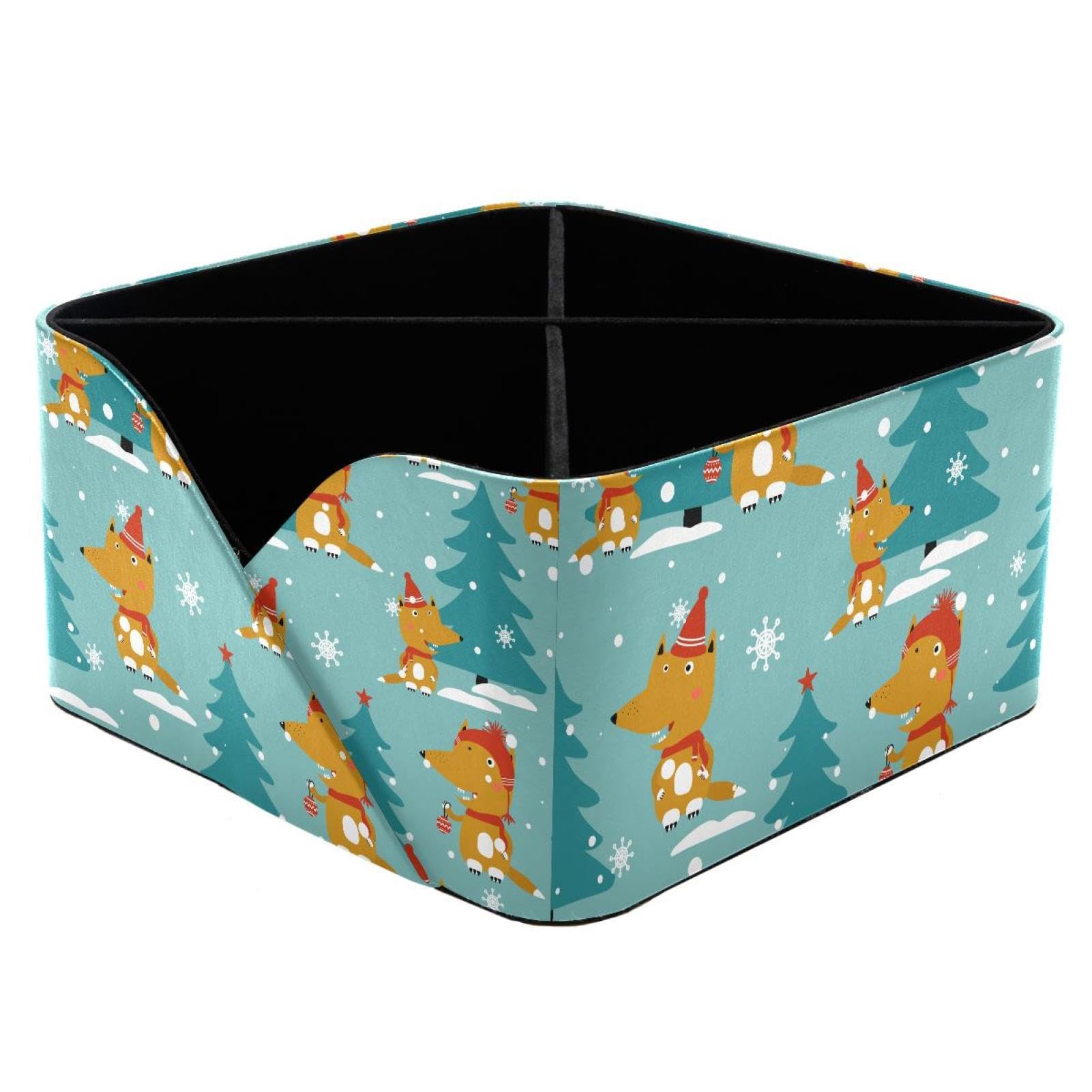KengjuTesu Foxes Fir Trees Snow Winter Pattern Desktop Organizer Pen Holder, Rectangular Pencil Cup for Office, Study and Makeup Stations