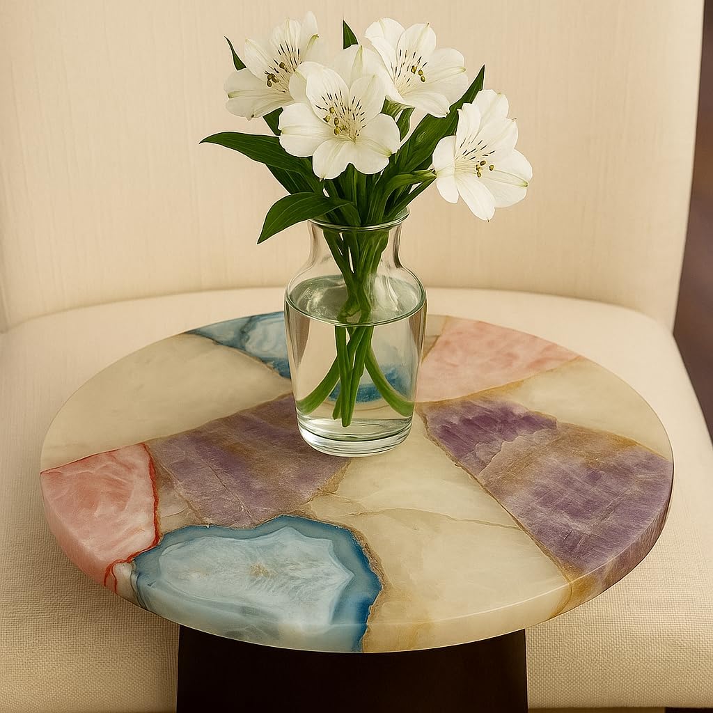 ArtEra Handcrafted Multicolor Gemstone Decorative Table Top – Featuring Amethyst, Rose Quartz, and Blue Agate (12 Inch)