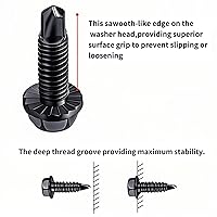 Vista 3 de Tornillos de bisagra y soporte para puerta de garaje - Color negro #14 x 3/4" Tornillo autorroscante de cabeza hexagonal dentada chapado en zinc