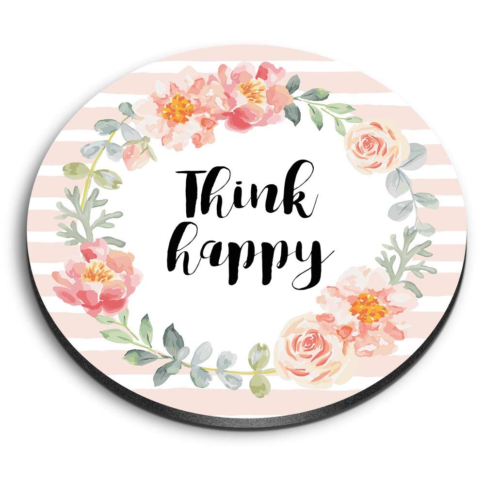 Destination Vinyl Ltd Multicolor 1 X Round Mdf Magnet - Think Happy Pretty Flowers 14693