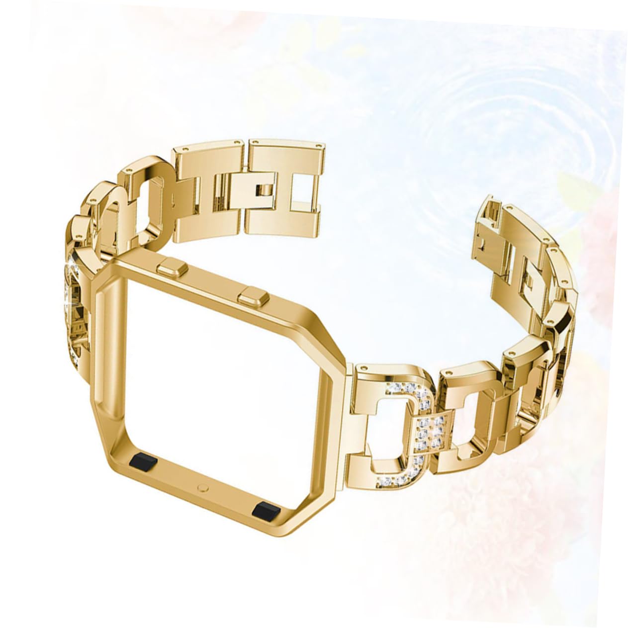 VILLCASE Correa Inoxidable para Rhinestones y Marco de Banda de Repuesto Elegante y Deportiva Compatible con Smartwatch Dorado