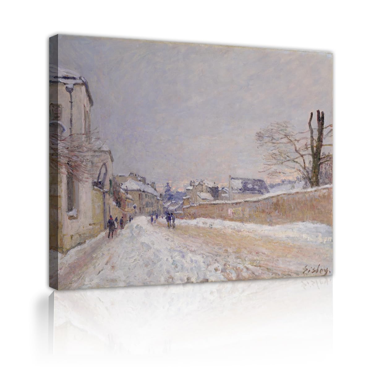 TOANGWALL Charming Winter Street Canvas Wall Art Corridor Alfred Sisley Rue Eugene Moussoir at Moret Famous Painting Framed Prints for Room Decor 40x50cm