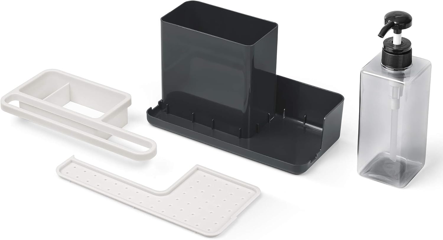 Rayen | Sink Utensil Organizer, Premium Range, Drip Tray, Easy to Clean, Compartments, Soap Dispenser, Light Grey and Dark Gray