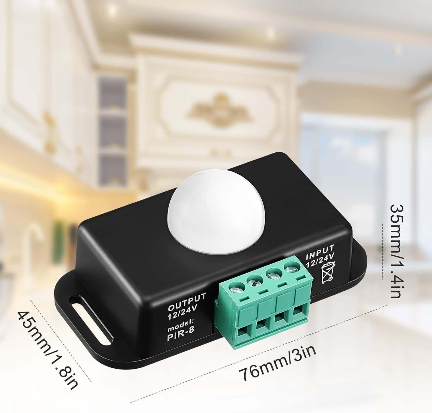 6-Pack PIR Motion Sensor Controller - 12V/24V Adjustable LED Infrared Detector with Embedded Probes for Flexible Strip Lights, Black