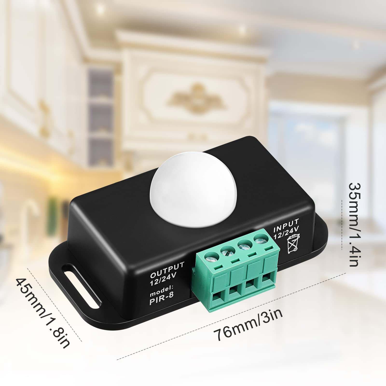Lot de 6 détecteurs de mouvement PIR - 12 V/24 V - Détecteur infrarouge LED réglable avec sondes intégrées pour bandes lumineuses flexibles - Noir