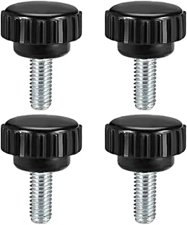 uxcell 4pcs Knurled Clamping Knobs M6 x 10mm Metric Zinc Plated Carbon Steel Male Thread Thumb Screw on Type 21mm Plastic Round Head Threaded Hand Bolt Stud Knobs Black