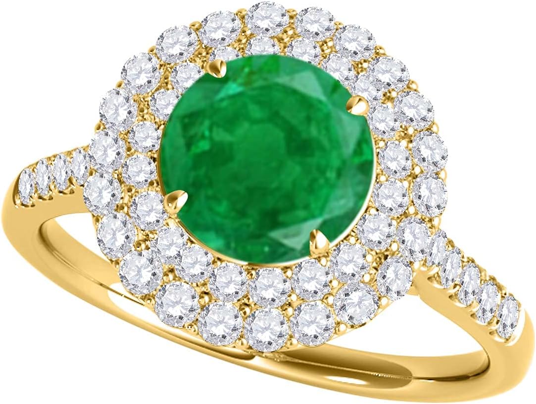 1.45 Carat Halo Emerald And Diamond Bridal Set 4-prong 14k Yellow Gold
