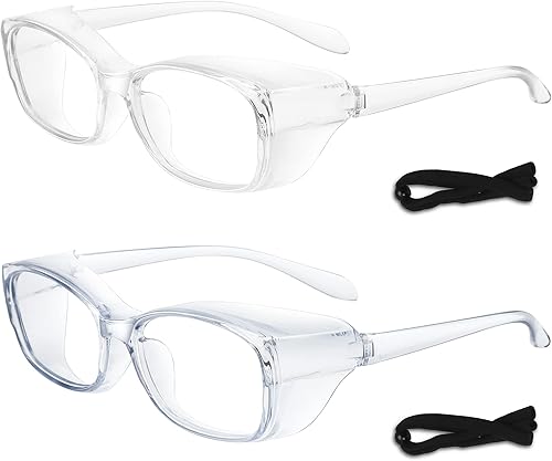 Gafas de seguridad para mujeres y hombres, lente antiniebla, bloqueo de luz azul, anti polen, gafas protectoras con protectores laterales (negro +