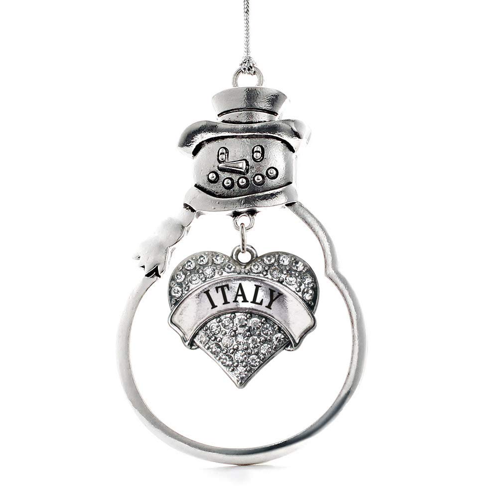 Inspired Silver - Italy - Silver Christmas Ornament - Pave Heart Charm Christmas Tree Ornament with Cubic Zirconia - Snowman Hanging Decoration