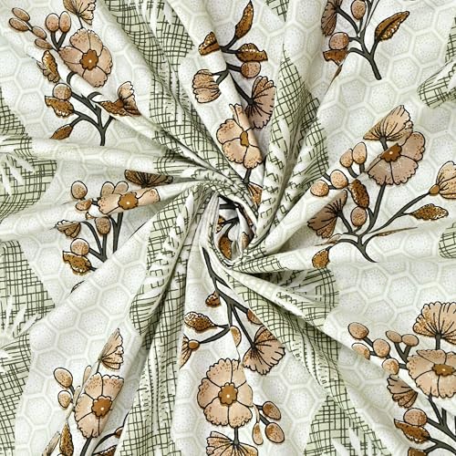 Image of India 100% Pure Cotton Jaipuri Printed Double Bedsheet with 2 Pillow Covers | Traditional Sanganeri Floral Design | Soft Breathable Fabric | King Size Bedsheet for Bedroom (Kaya51)
