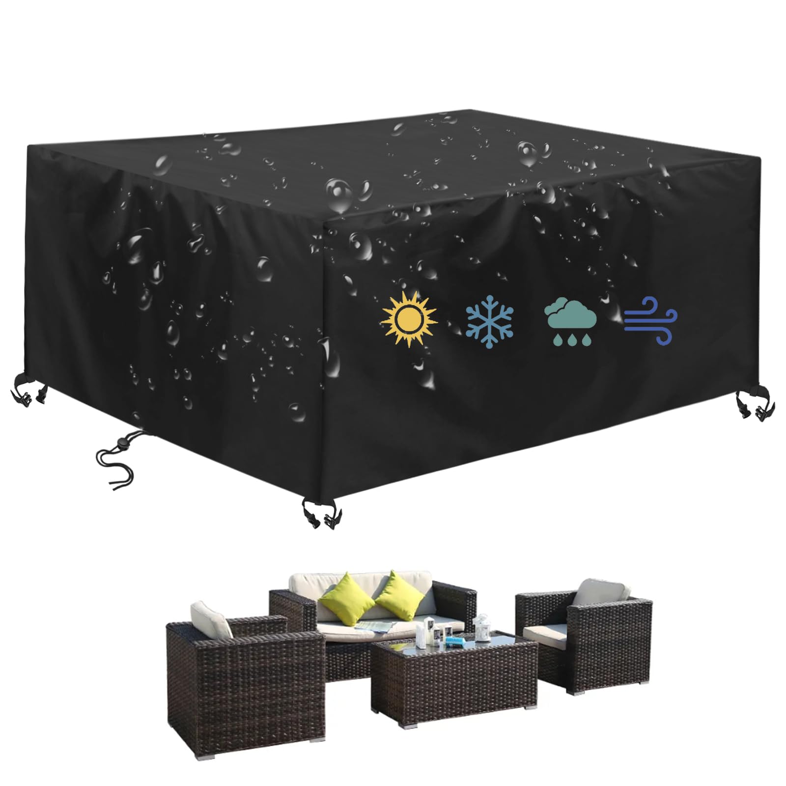 Housse salon de jardin imperméable grande taille bâche table extérieur 420D