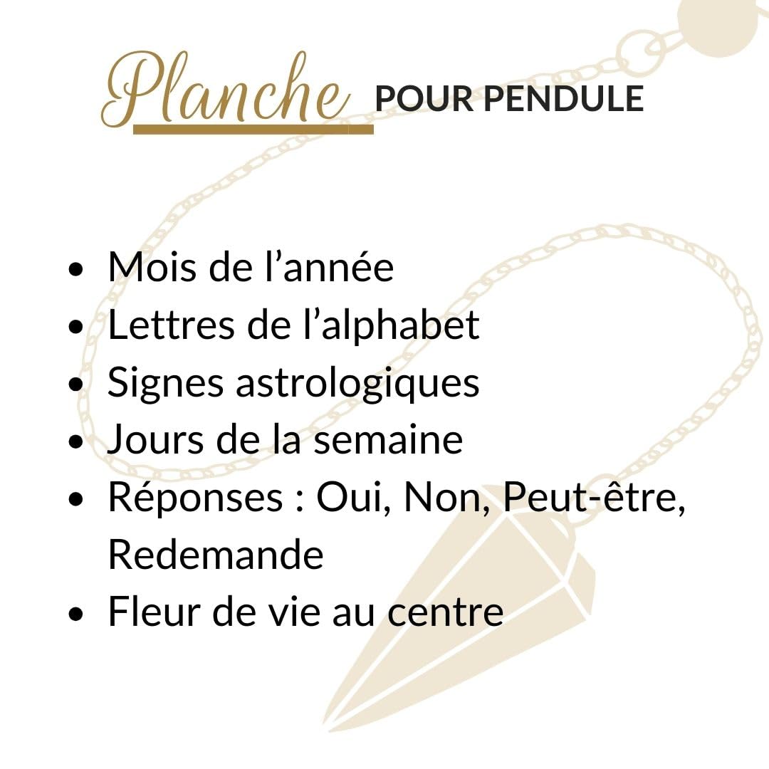 Planche multifonction pour pendule divinatoire 20cm | Idéale pour vos séances de radiesthésie | Écrite en français avec mois, jours, lettres, chiffres, signes astrologiques, OUI/NON, Fleur de Vie