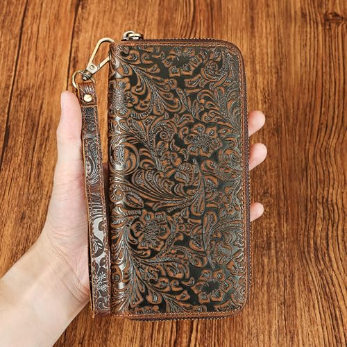 Image of NIUCUNZH Long Wallet for Men Leather Women Clutches Bags Flower Style Wallet Zipper Money Phone Holder Checkbook Coin Purses