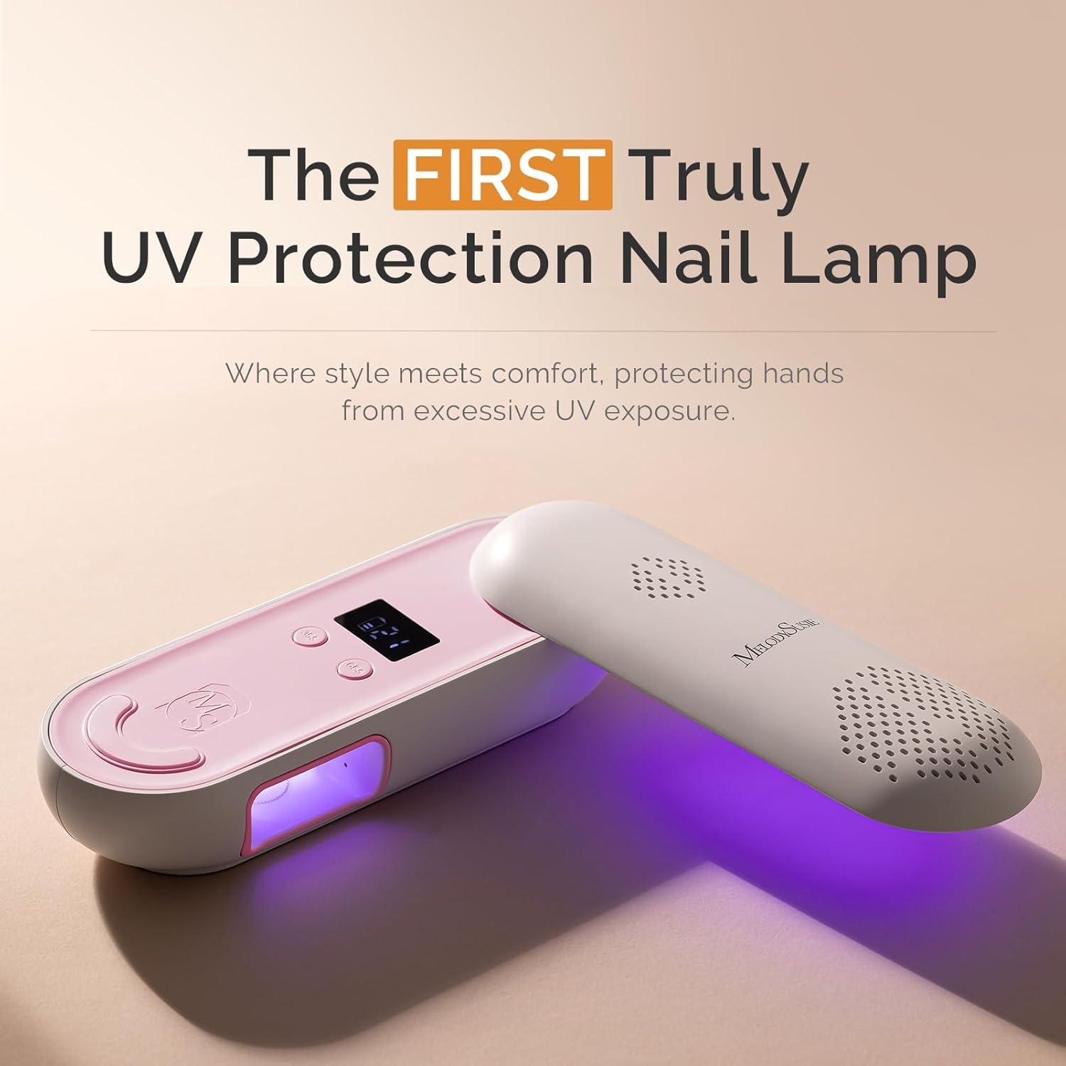 MelodySusie Compact Cordless UV Nail Lamp, P-PLUS20F with Innovative Rotatable Panel & UV Protection Design, Rechargeable UV Light Cures All Gels, Especially Rhinestone Glue & Liner Gel Polish Pink