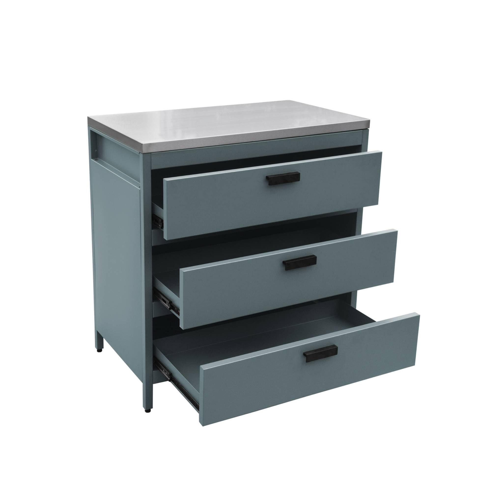 sweeek - Cuisine d'extérieure en acier bleu gris avec 3 tiroirs L80cm