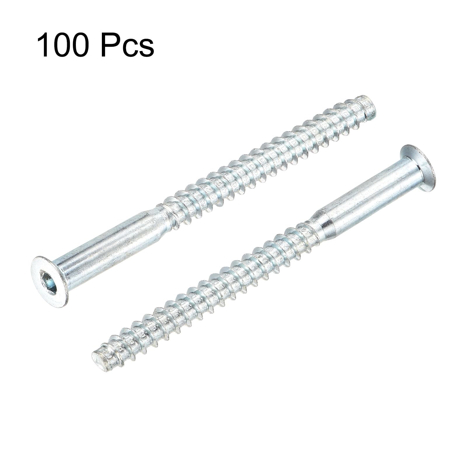 QUARKZMAN 100Pcs Tornillos de Conexión Autoperforantes con Cabeza Avellanada y Hexagonal M7x85mm de Acero Al Carbono para Muebles Confirmat, Plateado