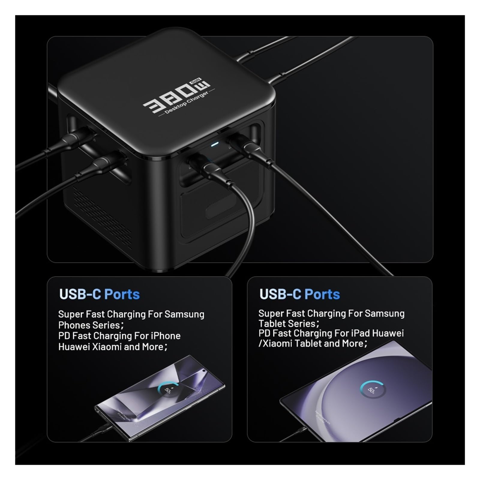 380W GaN Charger PD3.1 140W USB Type C Fast Charger For Tablet Multi Port USB C Charging Station(E-U-Plug)